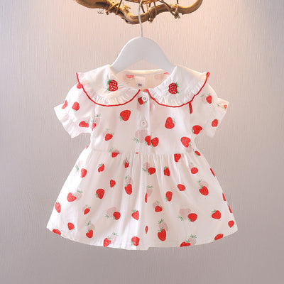 Girls' Summer Cotton Floral Bubble Sleeve Little Kids' Princess Dress