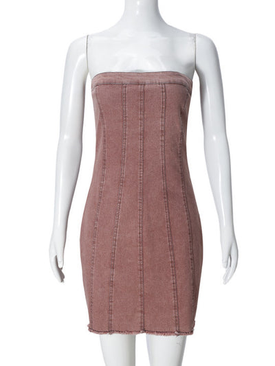 Backless Tube Denim Dress Summer Sexy Y2K Slim Short