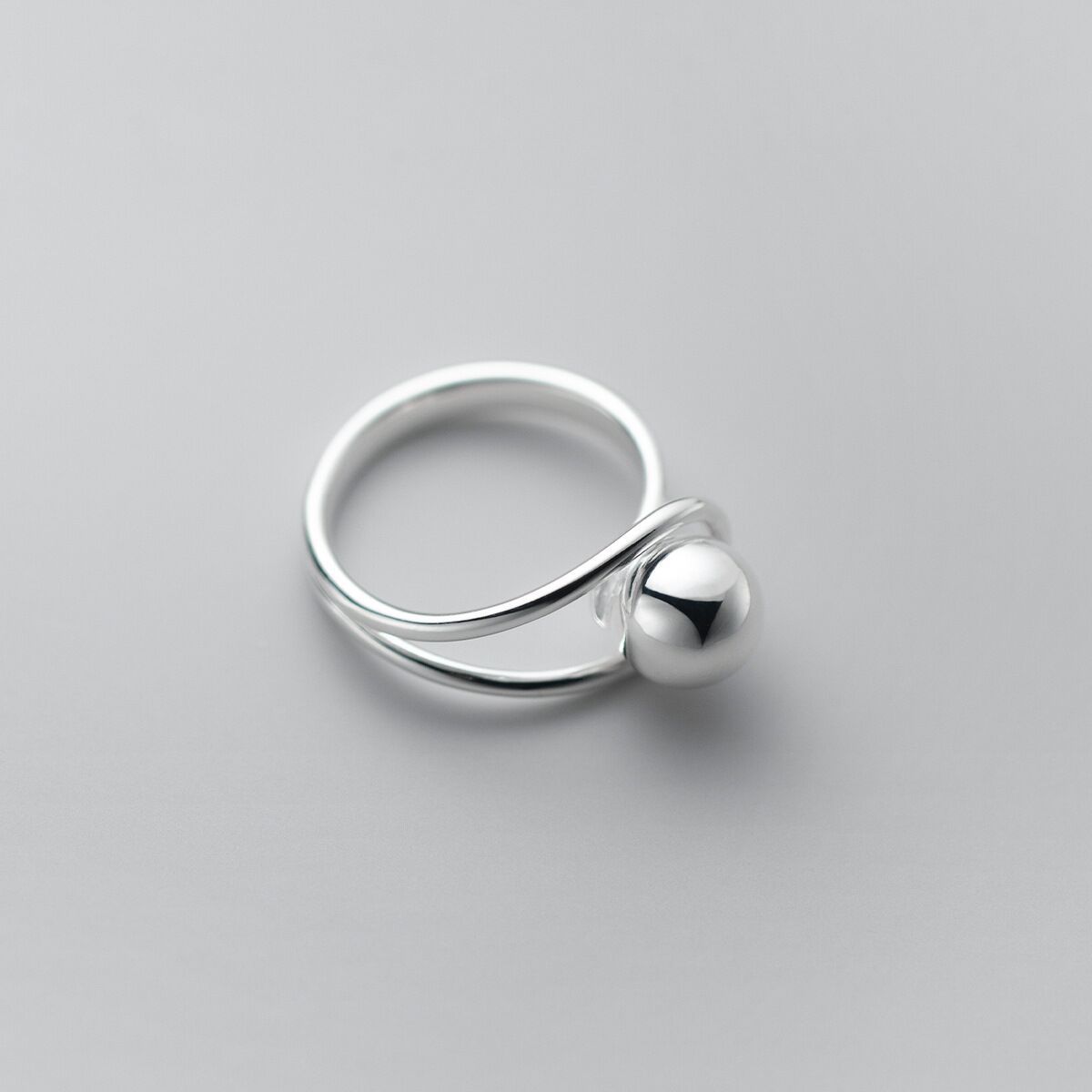 Simple Double Line Ball Ring Women