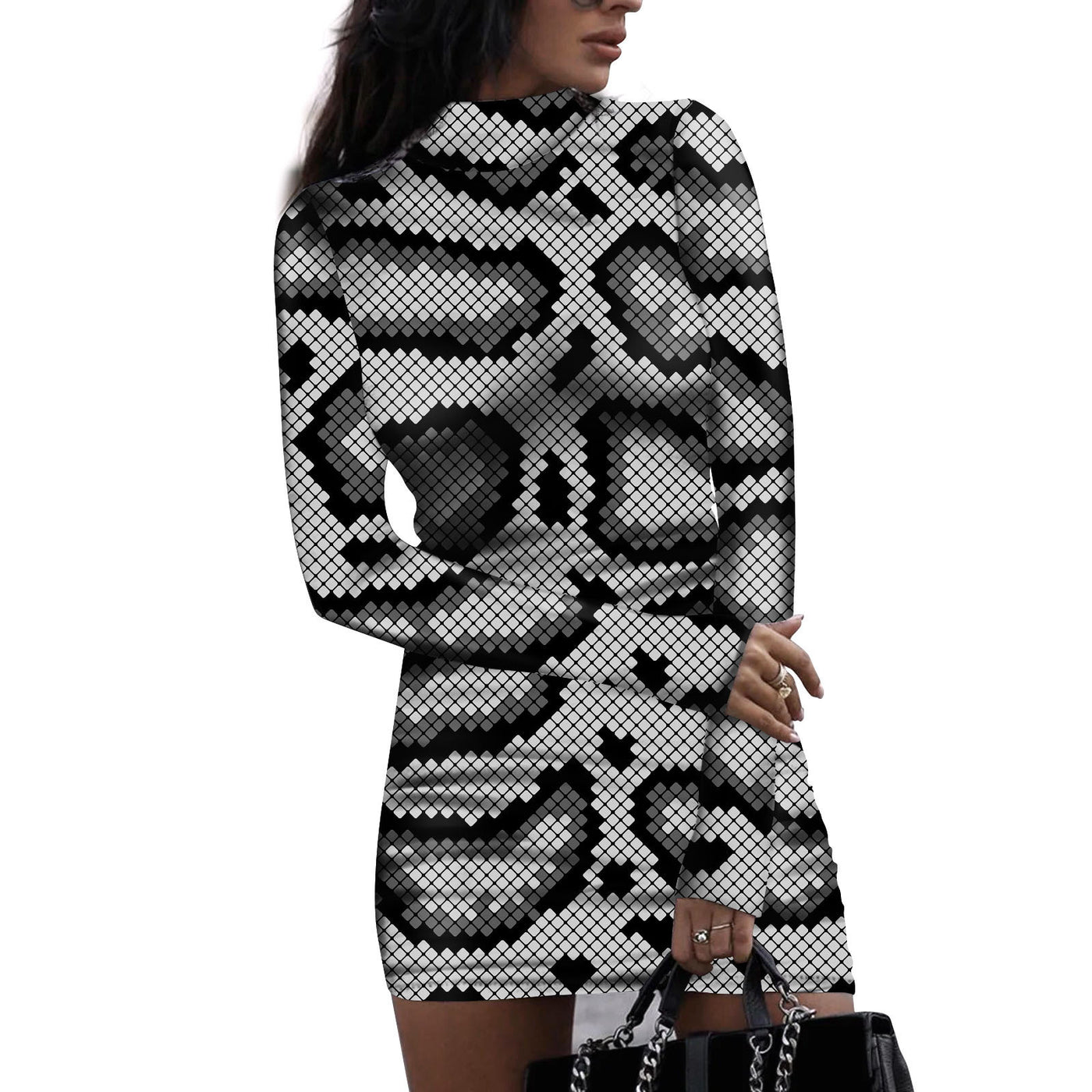 Women's High Neck Sexy Printed Dress