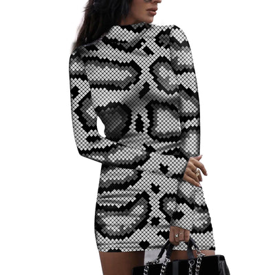 Women's High Neck Sexy Printed Dress