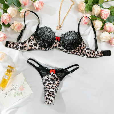Leopard Pattern Temptation Underwear Lace Stitching Bra Panties Set