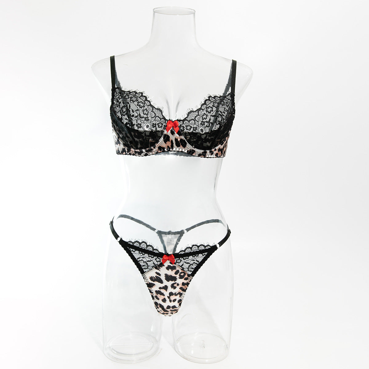 Leopard Pattern Temptation Underwear Lace Stitching Bra Panties Set