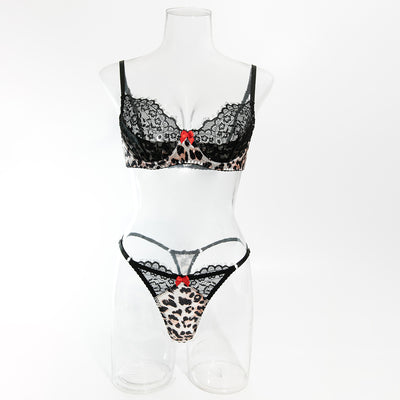 Leopard Pattern Temptation Underwear Lace Stitching Bra Panties Set