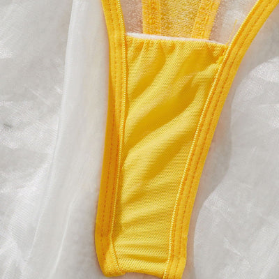 Colorful Flower Bra Set Ultra-thin Non-sponge Push Up Three-point Hollow Women's Underwear