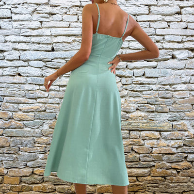 V-neck Slit Sling Dress Summer Fashion Sexy Slim Suspender