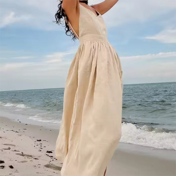 V-neck Suspender Split Dress Fashion Backless High Waist Long Dress