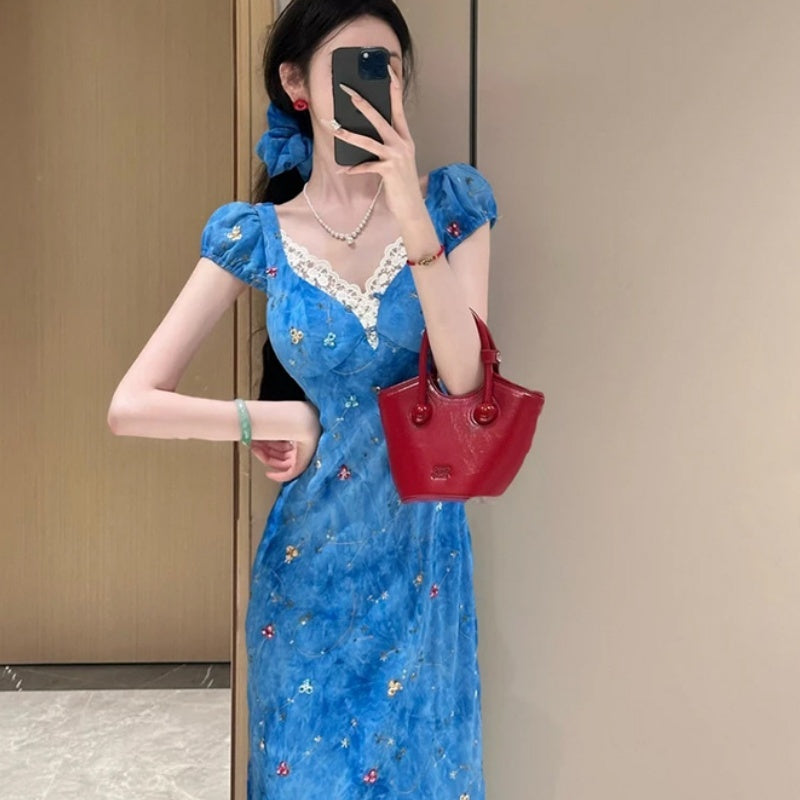 Women's Slim-fit Sheath V-neck Floral Dress