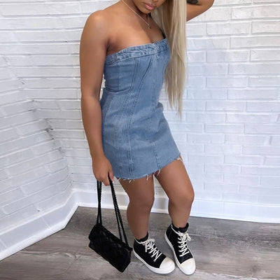 Backless Tube Denim Dress Summer Sexy Y2K Slim Short