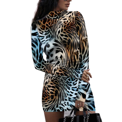 Women's High Neck Sexy Printed Dress