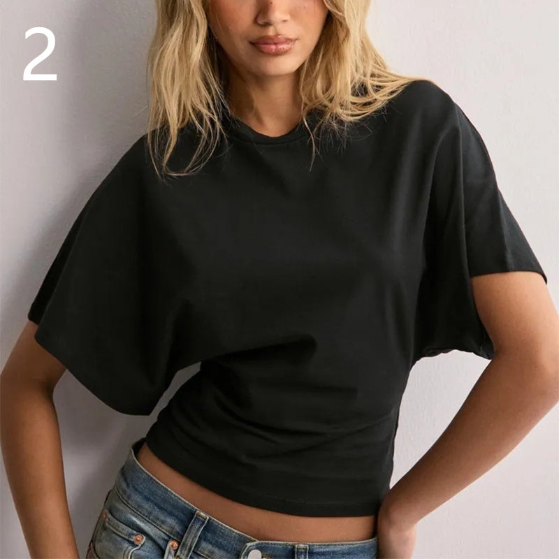 Batwing Sleeve T-shirt Ins Fashion Round Neck Pullover Short-sleeved