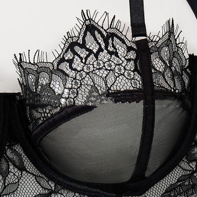 Black Mesh Bra Anti-sagging Lace Sexy Lingerie Set Women