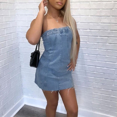 Backless Tube Denim Dress Summer Sexy Y2K Slim Short