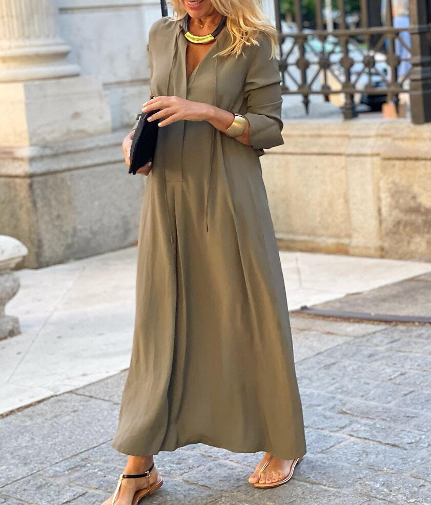 Long-sleeved Shirt Dress Fashion Loose V-neck Long Dresses Spring And Autumn