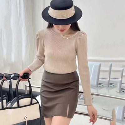 Women's Half Turtleneck Beaded Bottoming Shirt Autumn And Winter High Sense