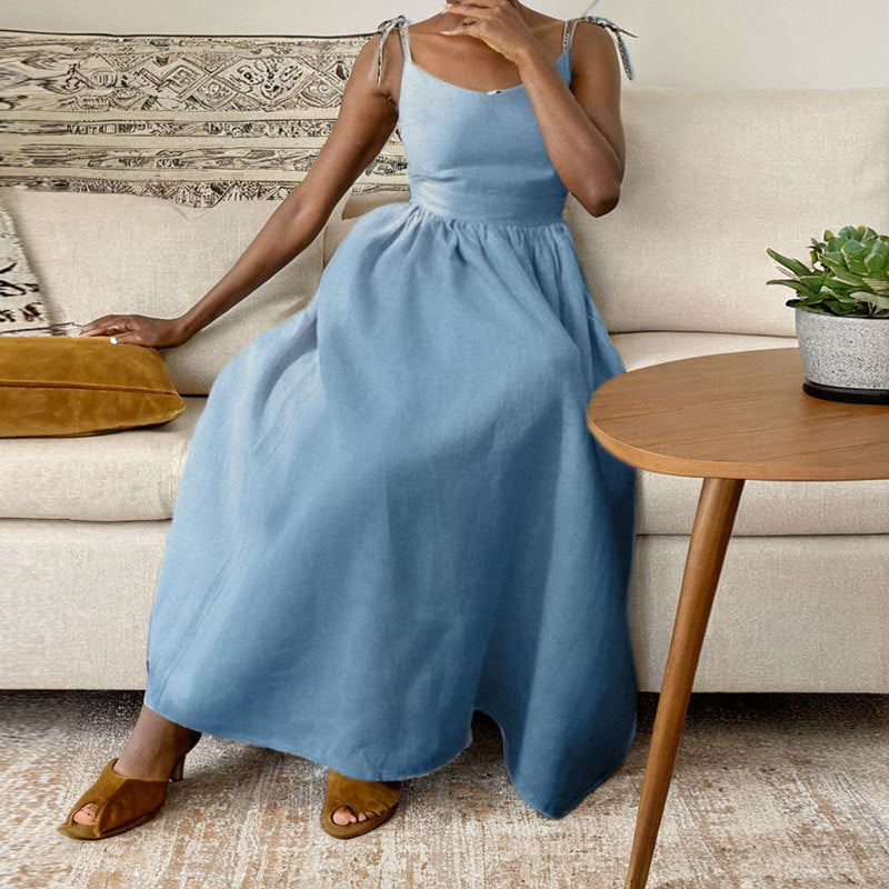 V-neck Suspender Split Dress Fashion Backless High Waist Long Dress