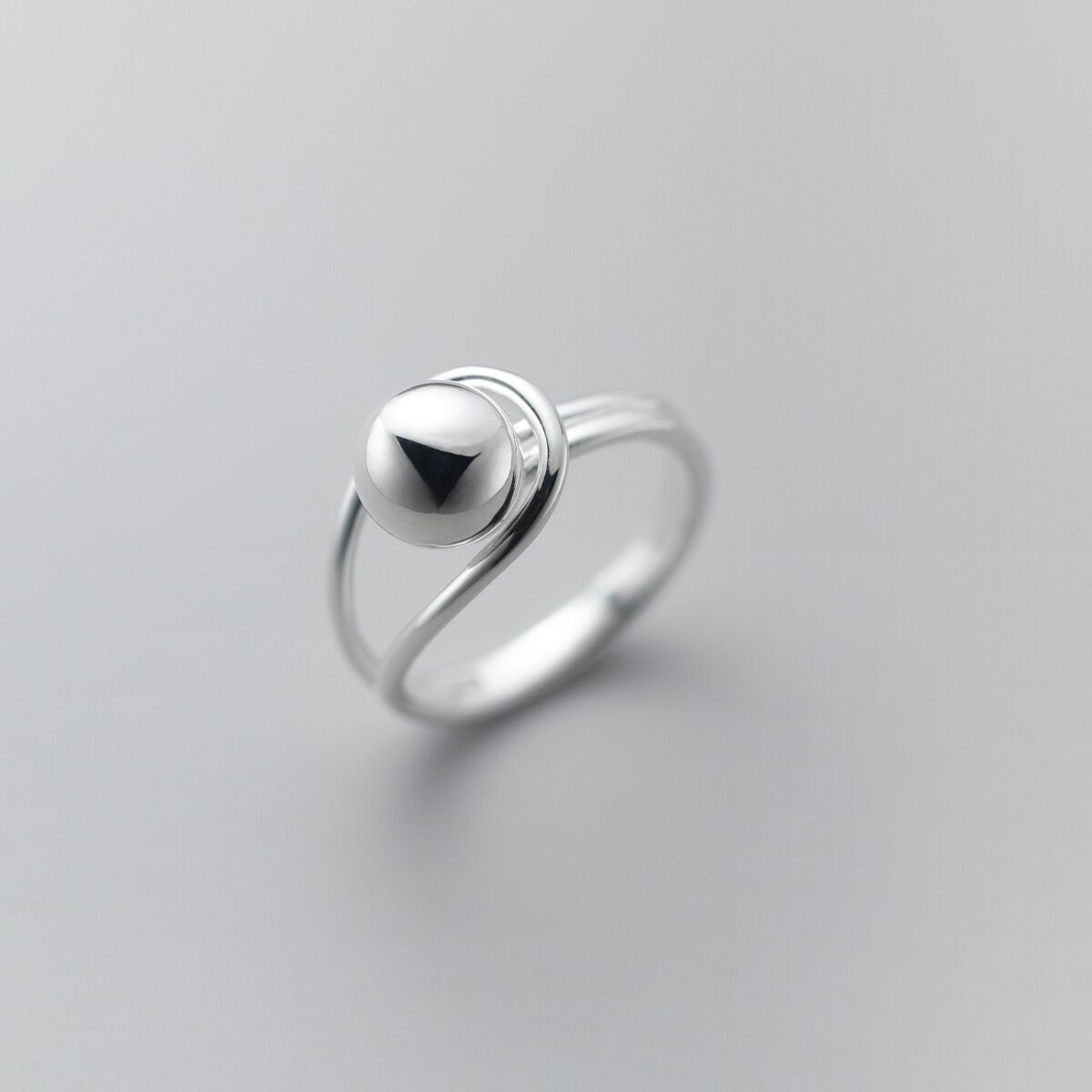 Simple Double Line Ball Ring Women