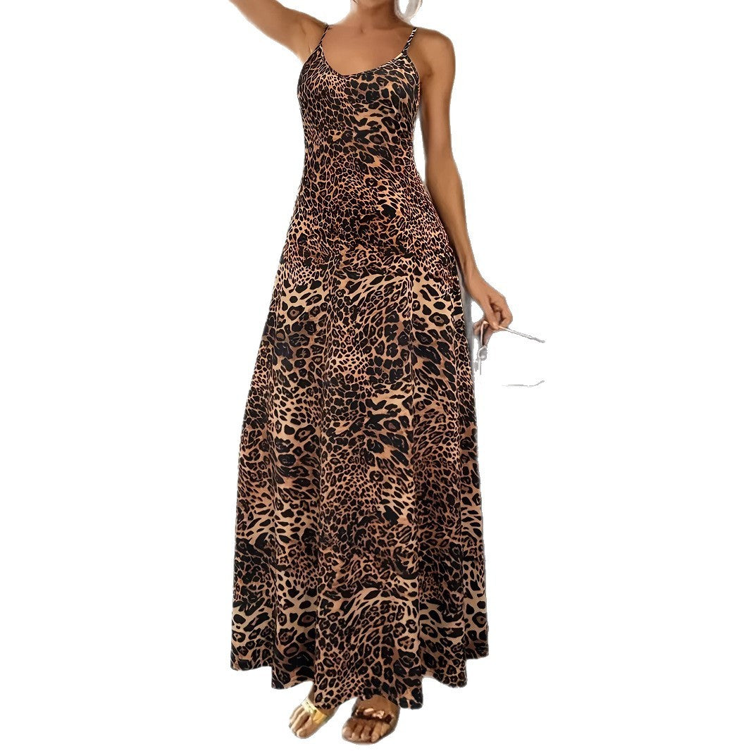 Casual Fashion Loose Sleeveless Round Neck Leopard Print Dress