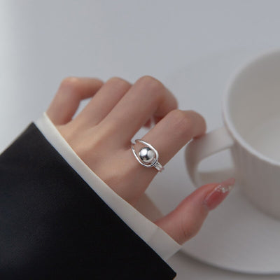 Simple Double Line Ball Ring Women