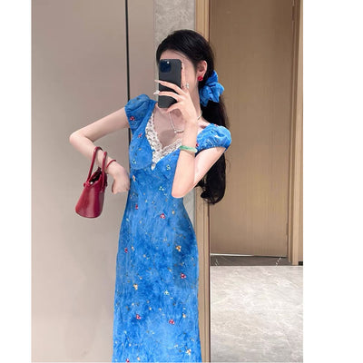 Women's Slim-fit Sheath V-neck Floral Dress