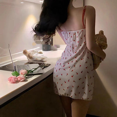 Flower Love Sea Pure Desire Floral Cherry Spaghetti-strap Floral Print Pajamas