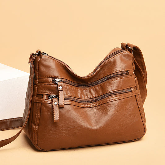 Real Washed Leather Classic Solid Color Soft Leather Versatile Casual One-shoulder Crossbody Bag