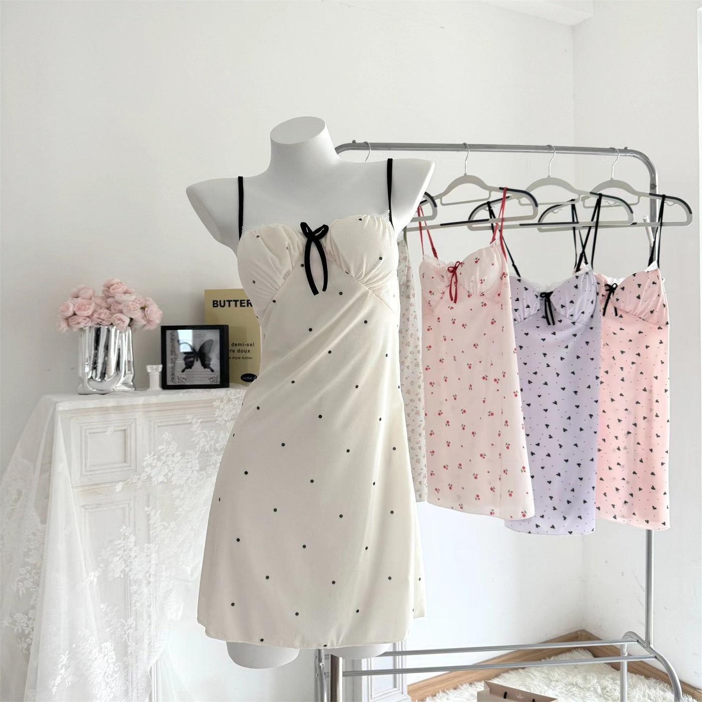 Flower Love Sea Pure Desire Floral Cherry Spaghetti-strap Floral Print Pajamas