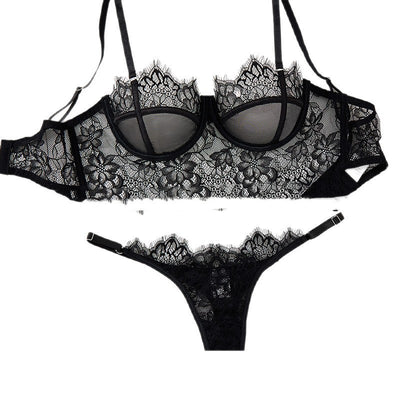 Black Mesh Bra Anti-sagging Lace Sexy Lingerie Set Women