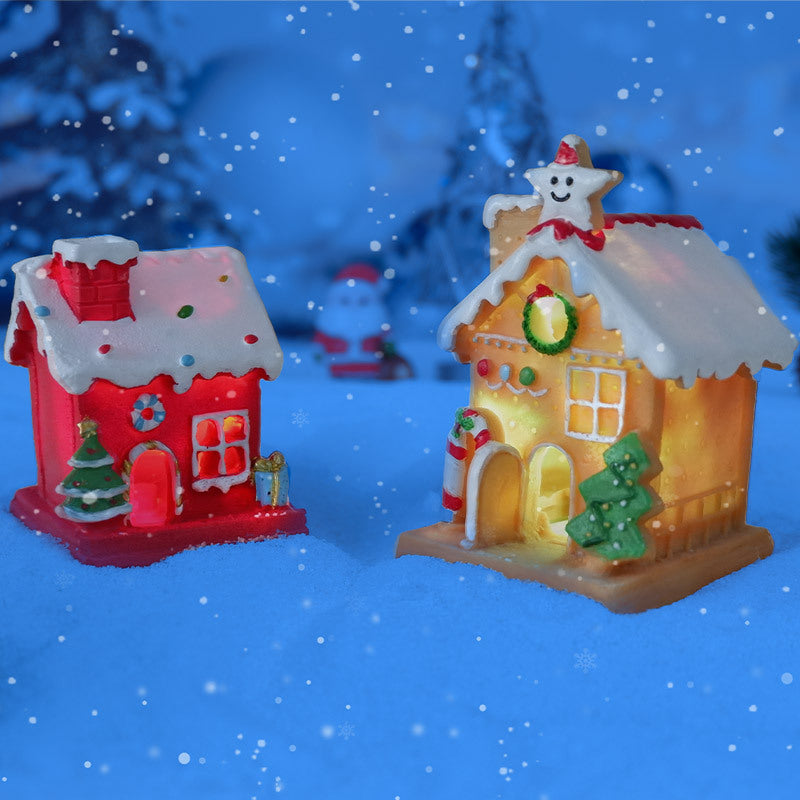 Desktop Christmas House Luminous Resin Decorations