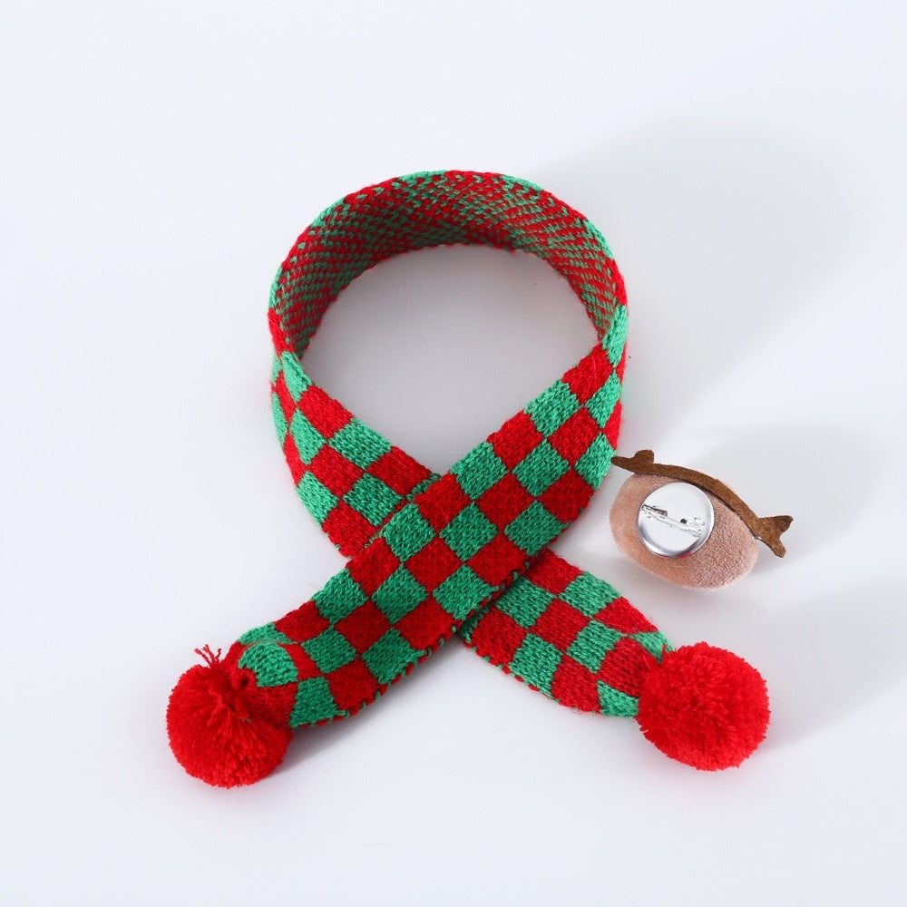 Pet Cat Dog Knitted Wool Plaid Snowflake Santa Claus Scarf Warm Christmas Three-dimensional Hat