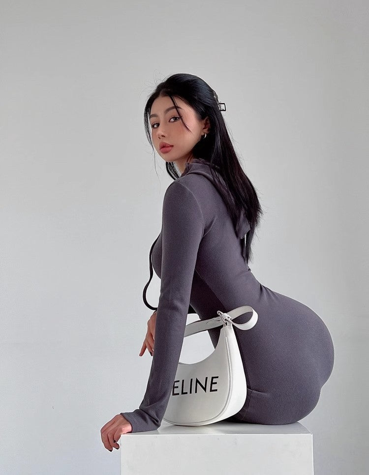 Women's Temperament Sheath Over The Knee Dress Hooded Long Sleeve Underwear Long Dress