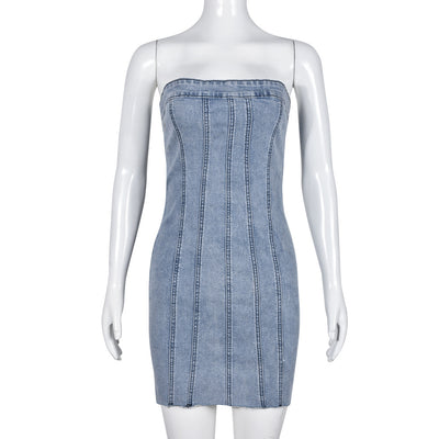 Backless Tube Denim Dress Summer Sexy Y2K Slim Short