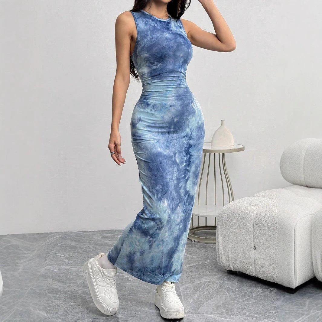 Women's Sexy Sleeveless Printed Mid-length Slim Dress
